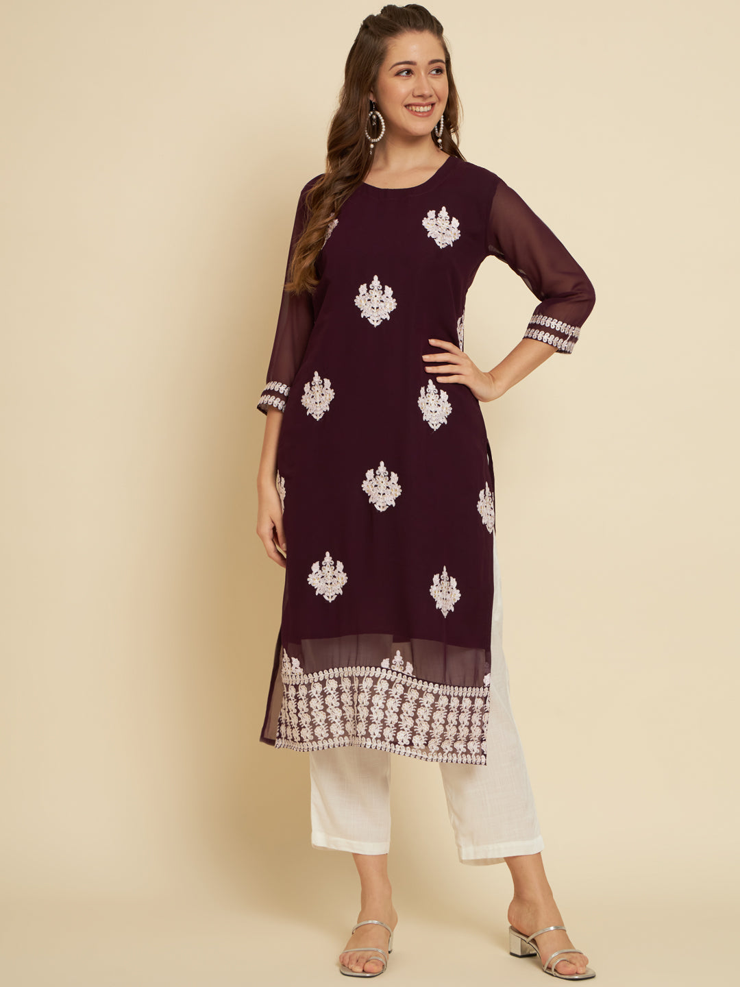 Classic Georgette Long Kurti | Indian Ethnic Wear with Elegant Embroidery