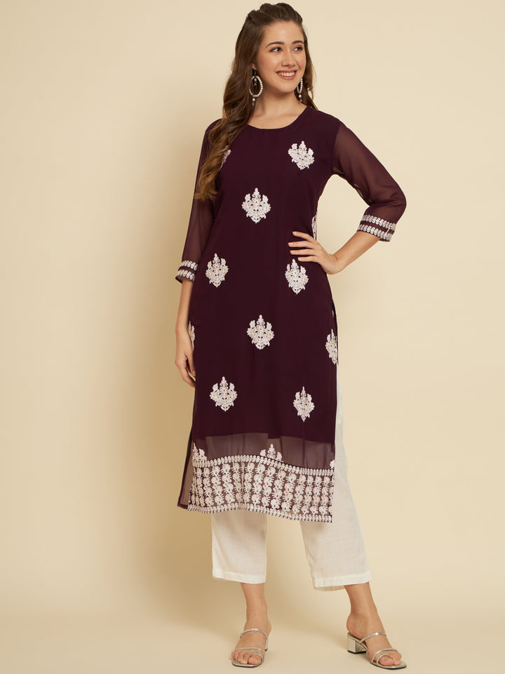 Classic Georgette Long Kurti | Indian Ethnic Wear with Elegant Embroidery