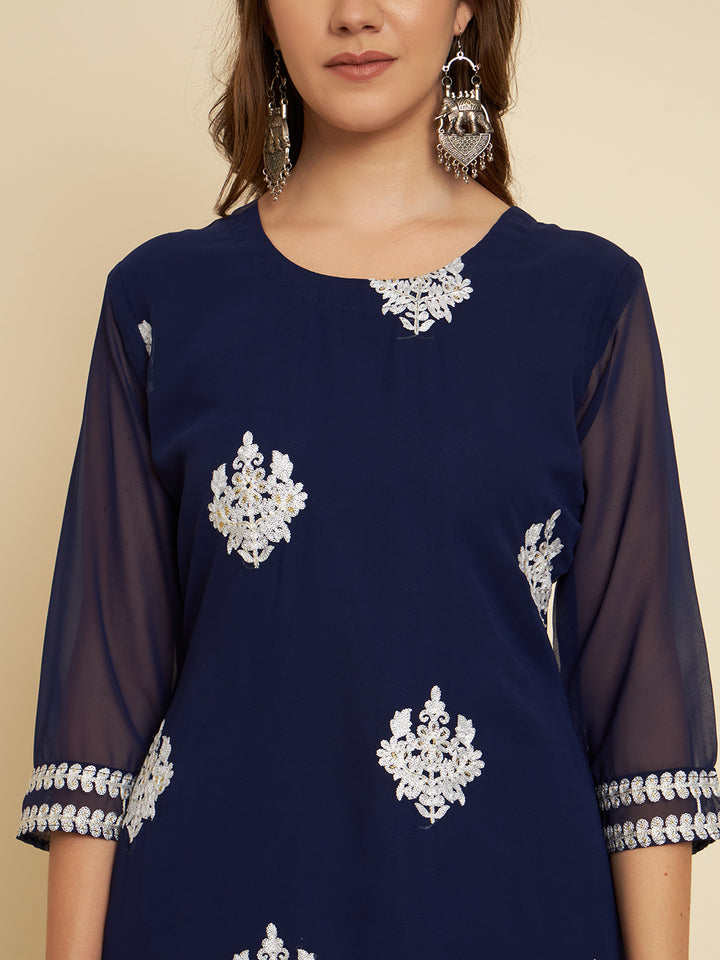 Classic Georgette Long Kurti | Indian Ethnic Wear with Elegant Embroidery