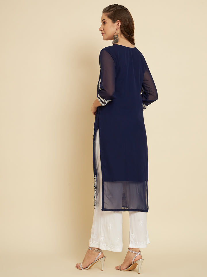 Classic Georgette Long Kurti | Indian Ethnic Wear with Elegant Embroidery