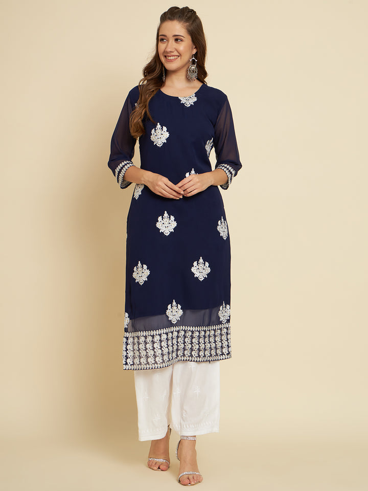 Classic Georgette Long Kurti | Indian Ethnic Wear with Elegant Embroidery