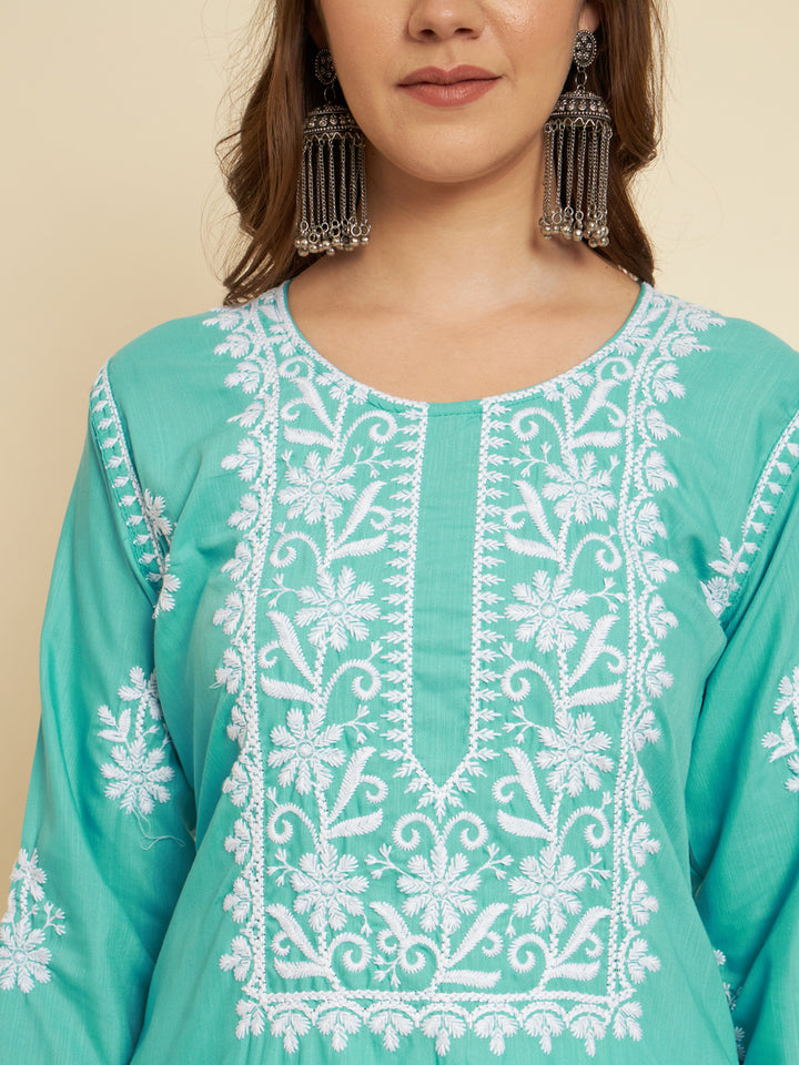 Classic Long Kurti for Women | Designer Thread Embroidery on Cotton Slub