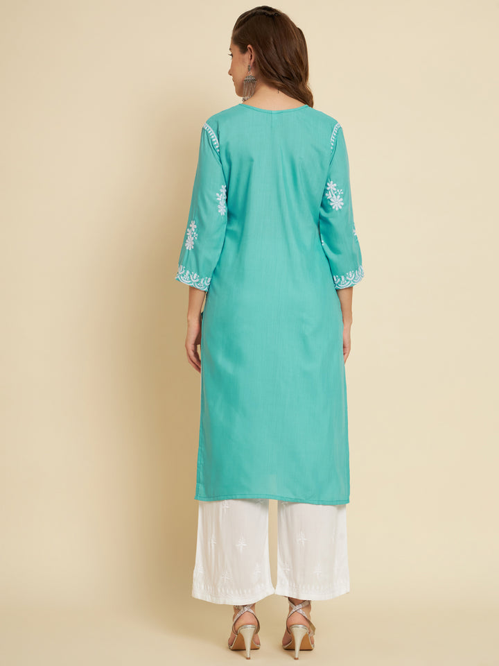 Classic Long Kurti for Women | Designer Thread Embroidery on Cotton Slub