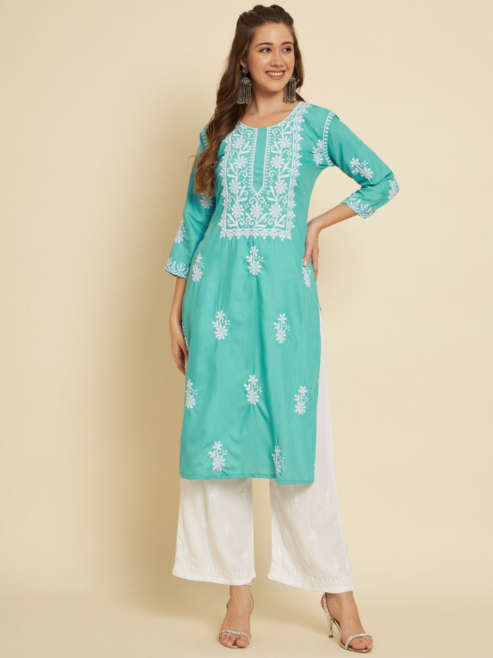 Classic Long Kurti for Women | Designer Thread Embroidery on Cotton Slub