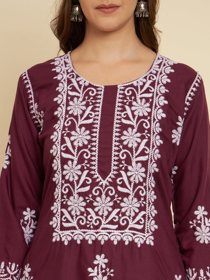 Classic Long Kurti for Women | Designer Thread Embroidery on Cotton Slub