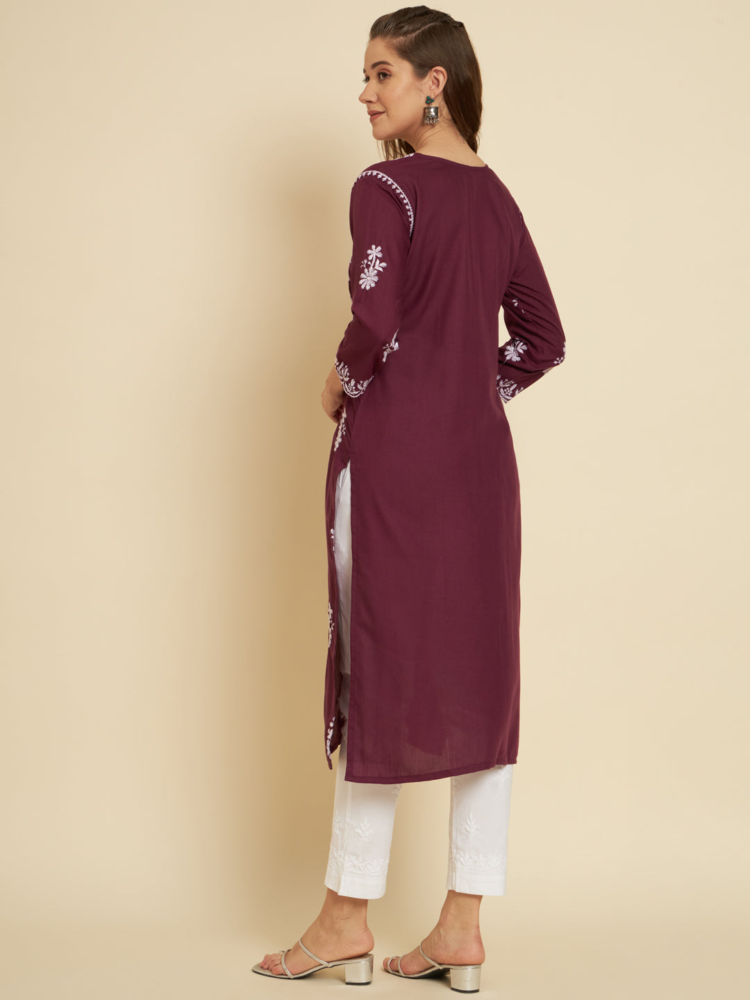 Classic Long Kurti for Women | Designer Thread Embroidery on Cotton Slub