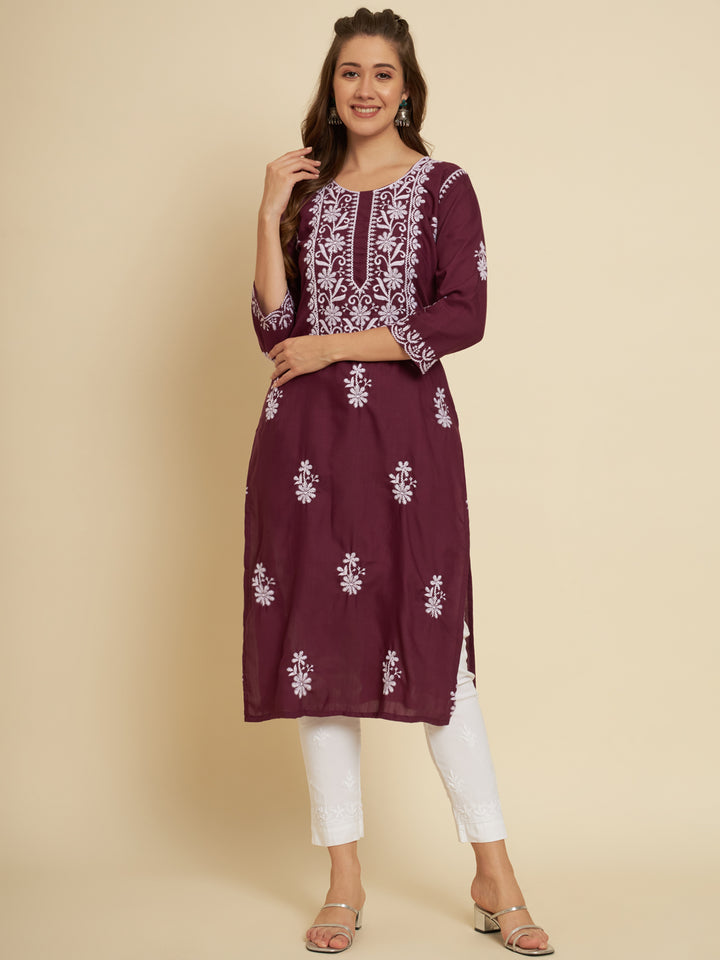 Classic Long Kurti for Women | Designer Thread Embroidery on Cotton Slub