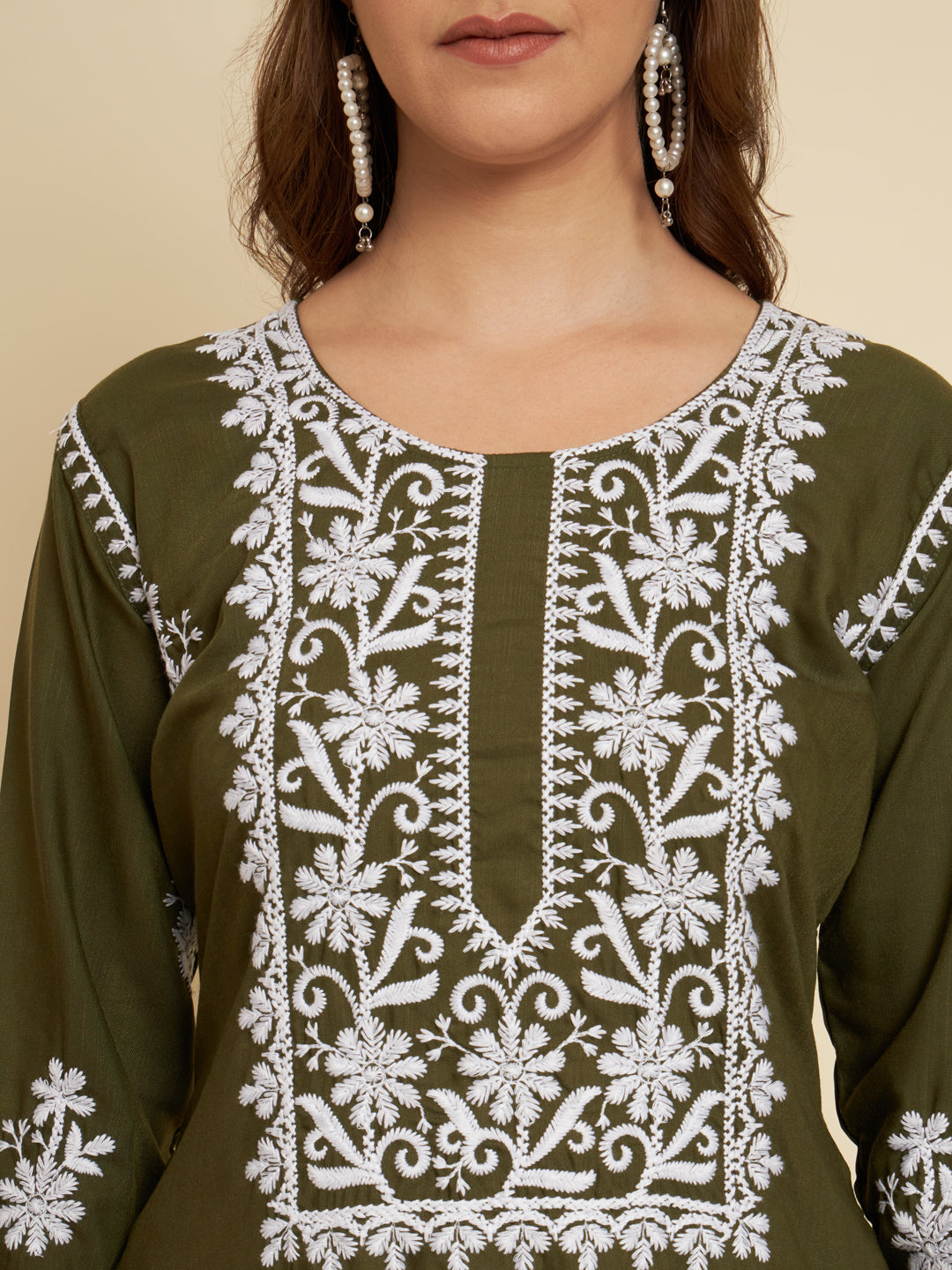 Classic Long Kurti for Women | Designer Thread Embroidery on Cotton Slub
