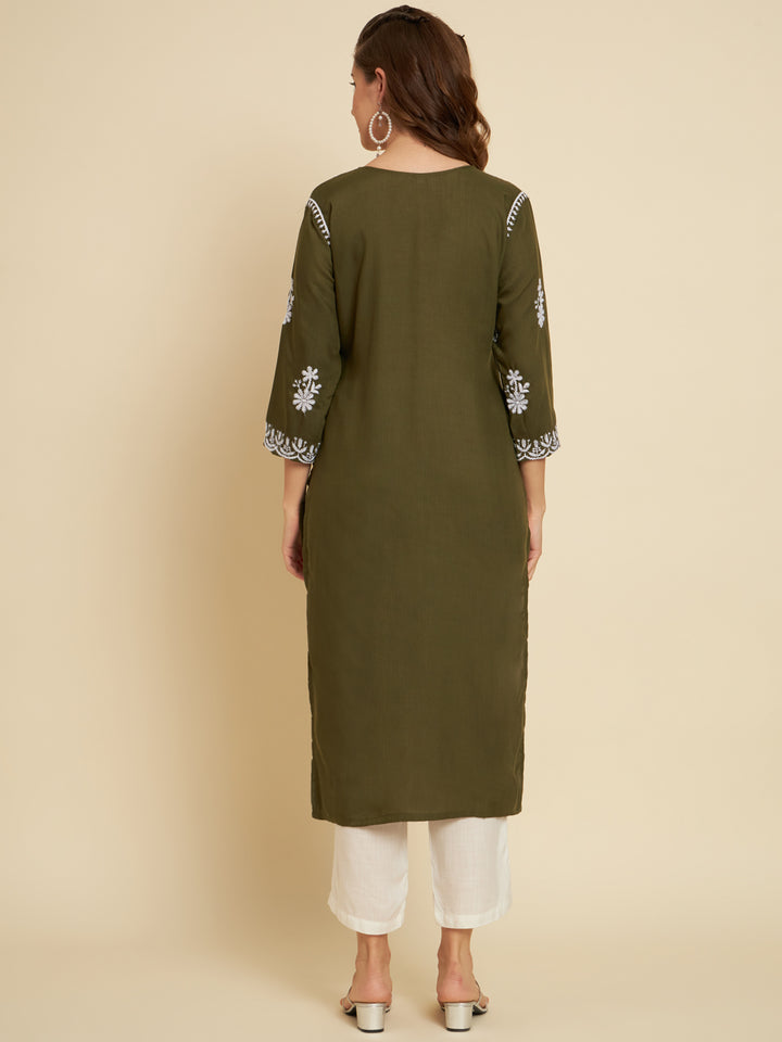 Classic Long Kurti for Women | Designer Thread Embroidery on Cotton Slub