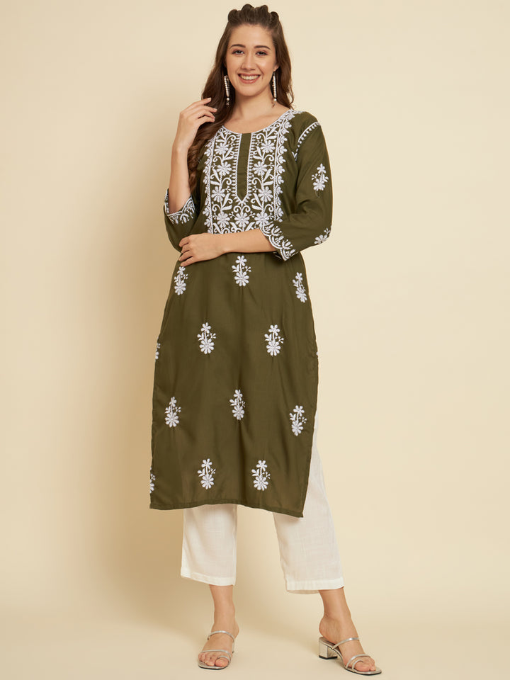 Classic Long Kurti for Women | Designer Thread Embroidery on Cotton Slub