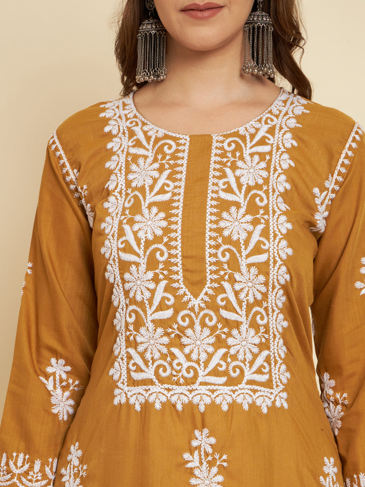 Classic Long Kurti for Women | Designer Thread Embroidery on Cotton Slub