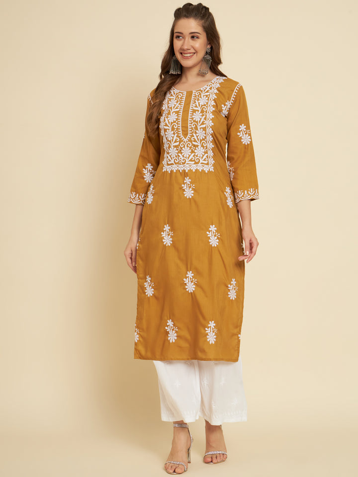 Classic Long Kurti for Women | Designer Thread Embroidery on Cotton Slub