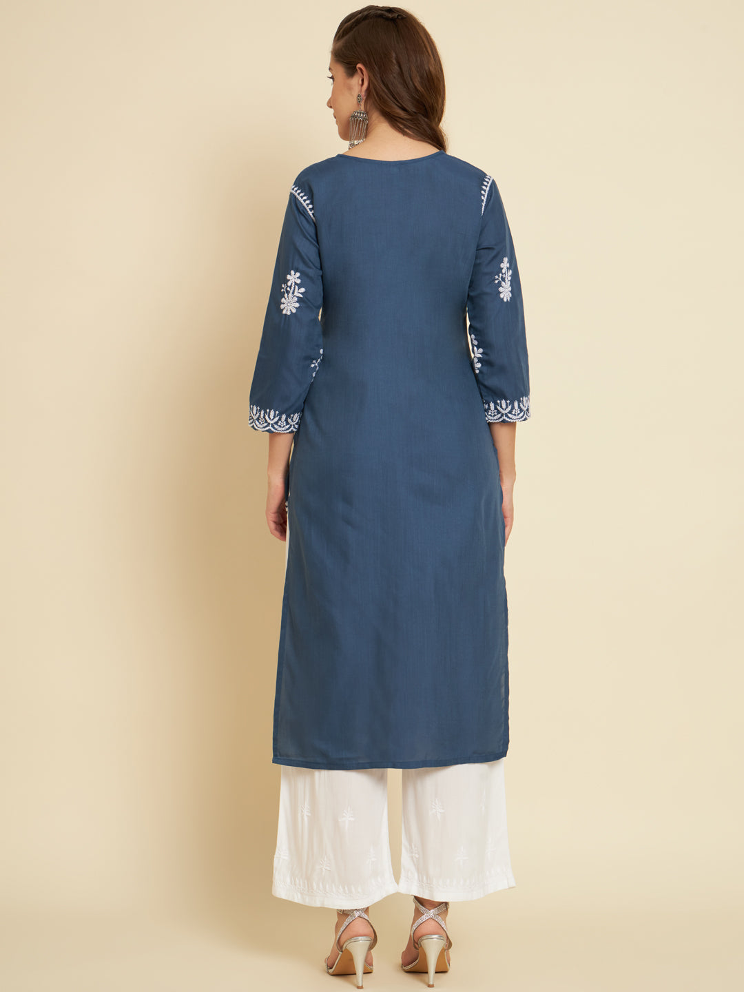 Classic Long Kurti for Women | Designer Thread Embroidery on Cotton Slub