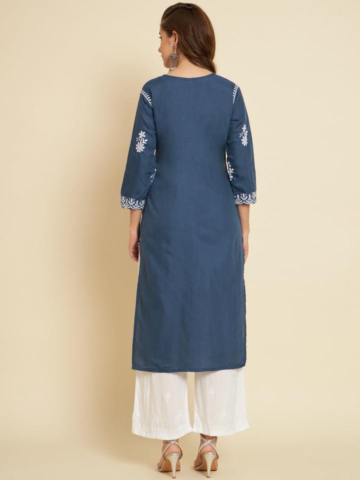 Classic Long Kurti for Women | Designer Thread Embroidery on Cotton Slub