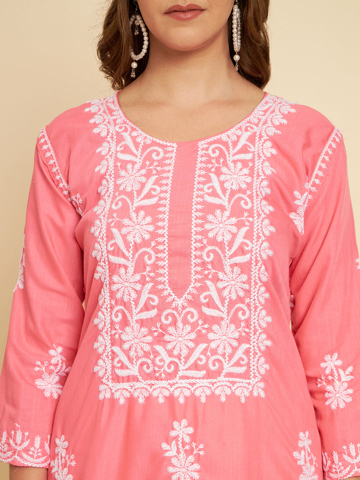 Classic Long Kurti for Women | Designer Thread Embroidery on Cotton Slub