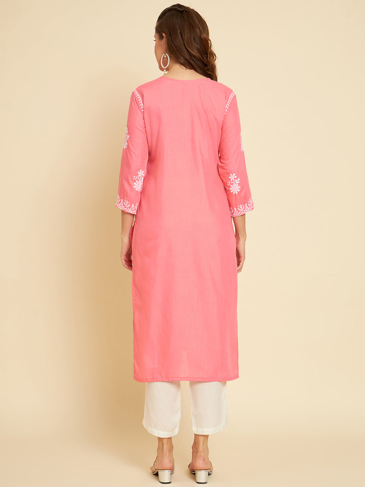 Classic Long Kurti for Women | Designer Thread Embroidery on Cotton Slub