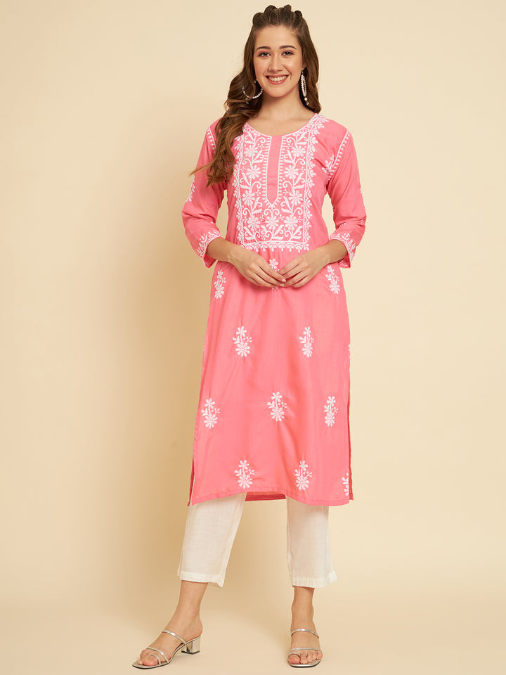 Classic Long Kurti for Women | Designer Thread Embroidery on Cotton Slub
