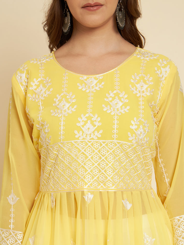 Chic Long Kurti for Women | Georgette with Thread Embroidery Detailing