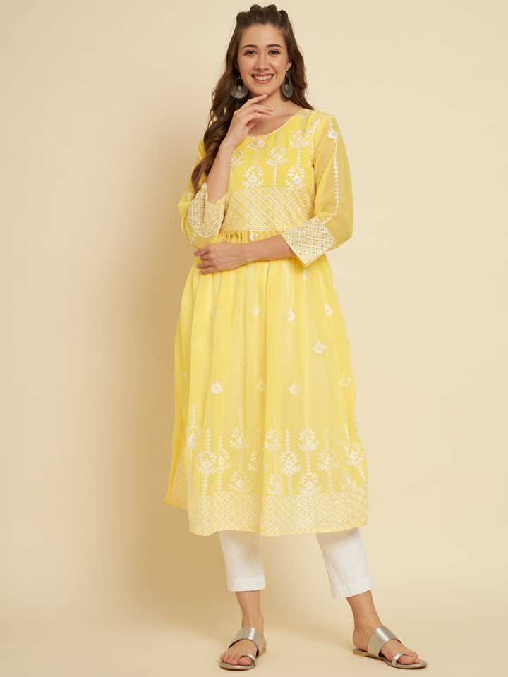 Chic Long Kurti for Women | Georgette with Thread Embroidery Detailing