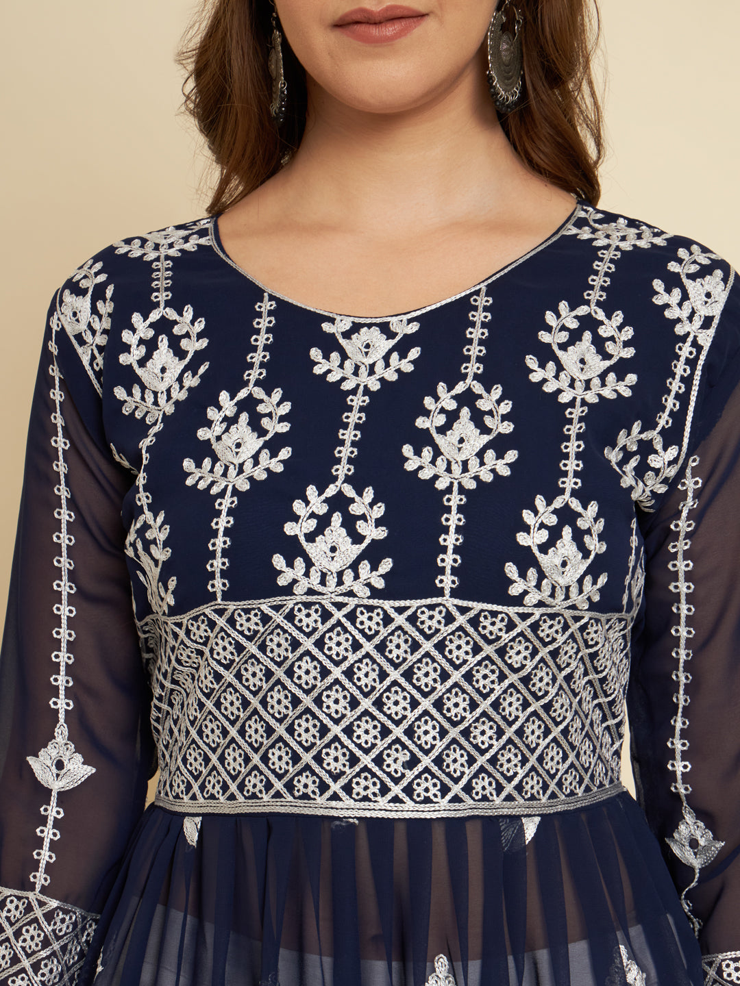 Chic Long Kurti for Women | Georgette with Thread Embroidery Detailing