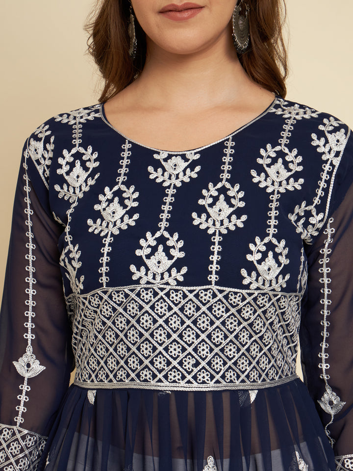 Chic Long Kurti for Women | Georgette with Thread Embroidery Detailing