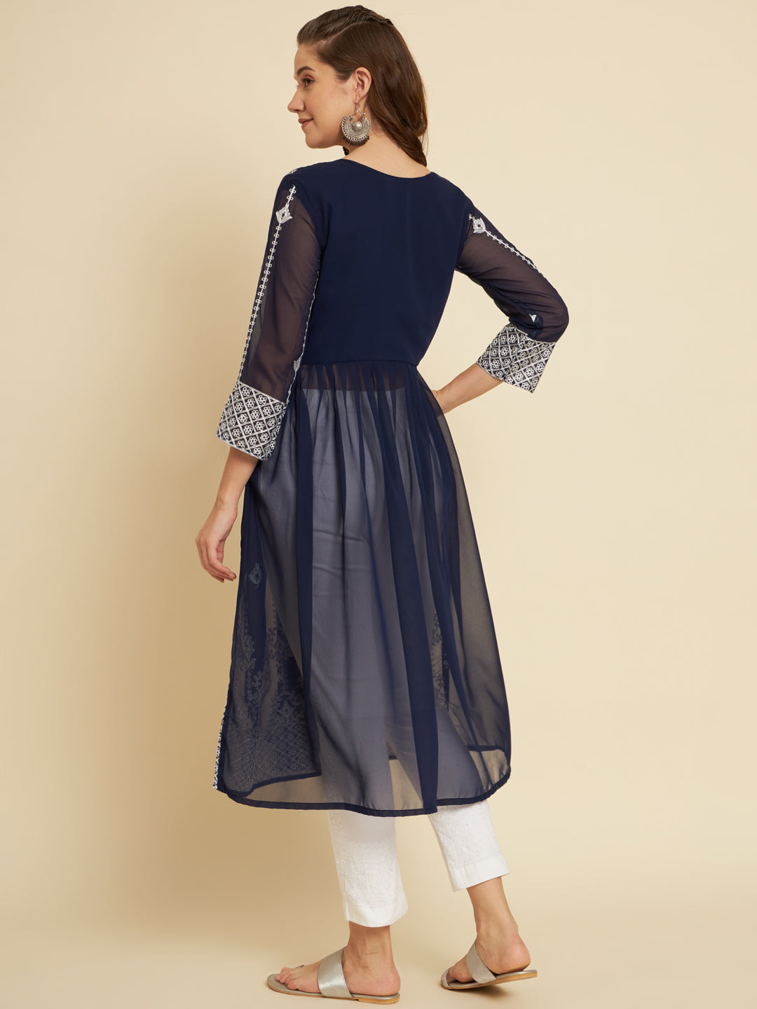 Chic Long Kurti for Women | Georgette with Thread Embroidery Detailing