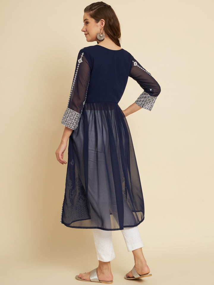 Chic Long Kurti for Women | Georgette with Thread Embroidery Detailing