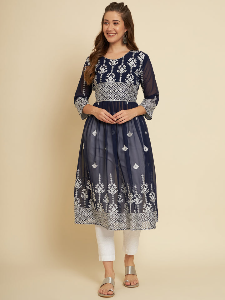 Chic Long Kurti for Women | Georgette with Thread Embroidery Detailing
