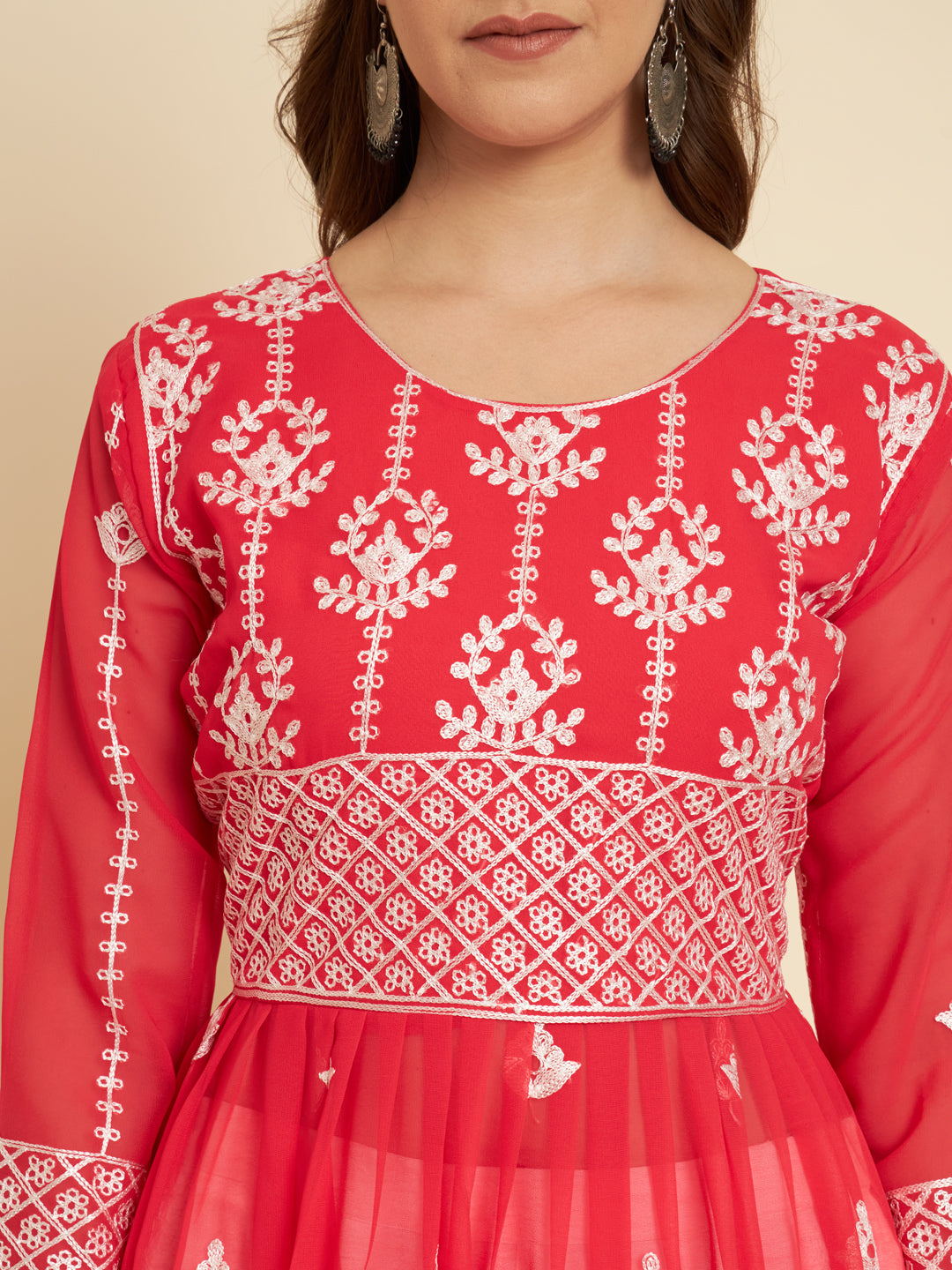 Chic Long Kurti for Women | Georgette with Thread Embroidery Detailing
