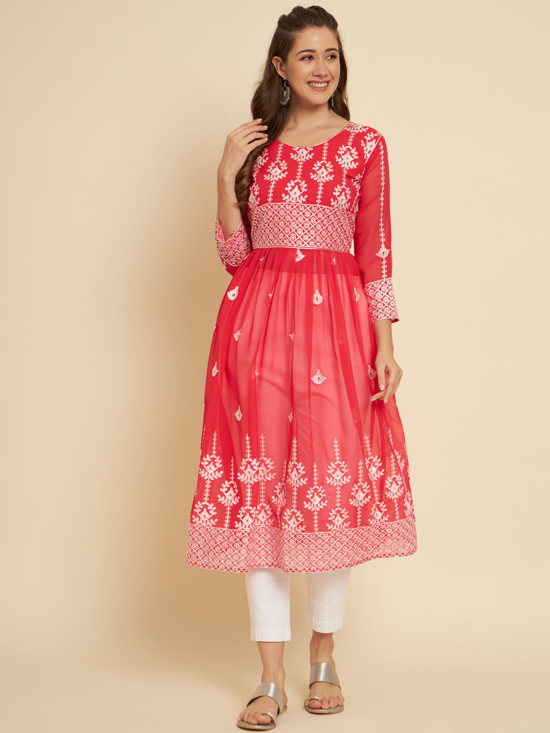 Chic Long Kurti for Women | Georgette with Thread Embroidery Detailing