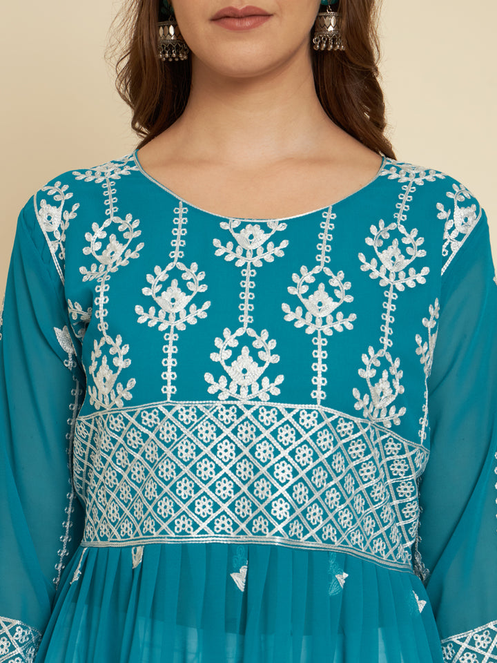 Chic Long Kurti for Women | Georgette with Thread Embroidery Detailing
