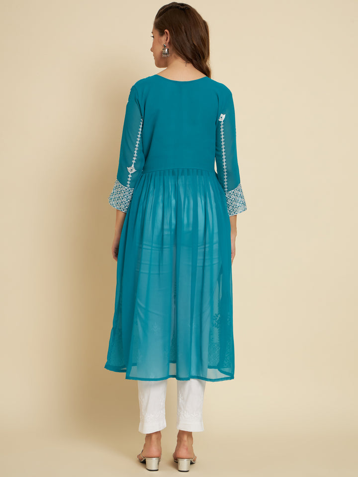 Chic Long Kurti for Women | Georgette with Thread Embroidery Detailing