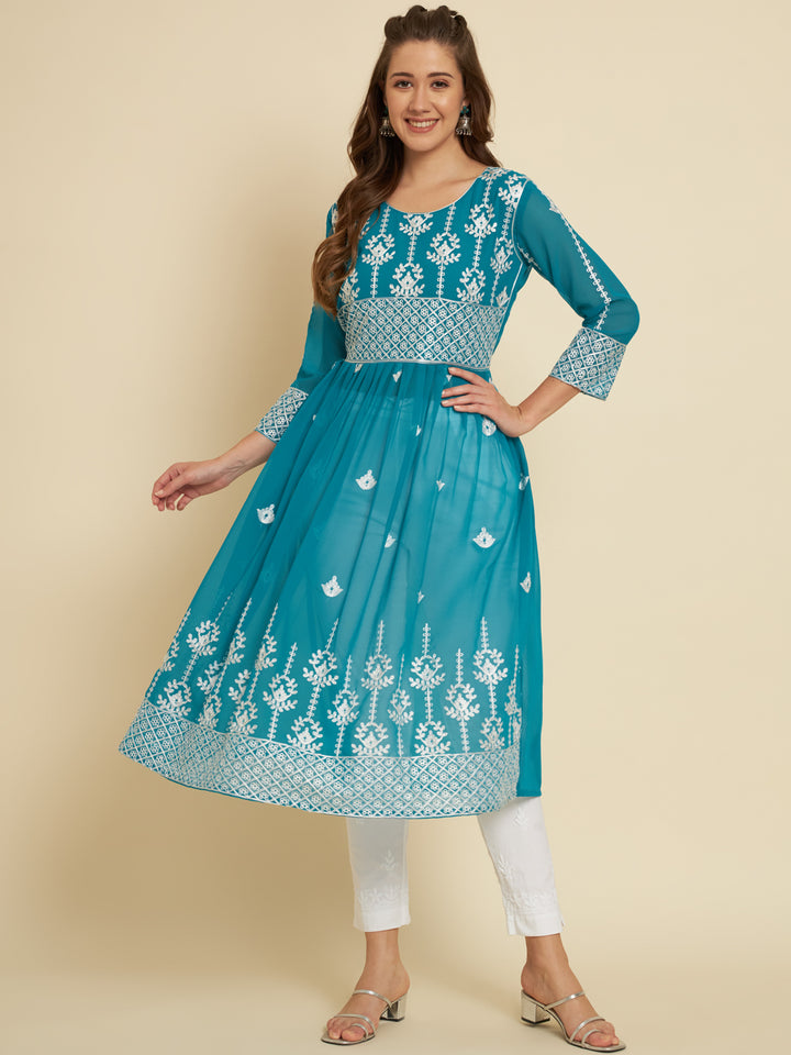 Chic Long Kurti for Women | Georgette with Thread Embroidery Detailing