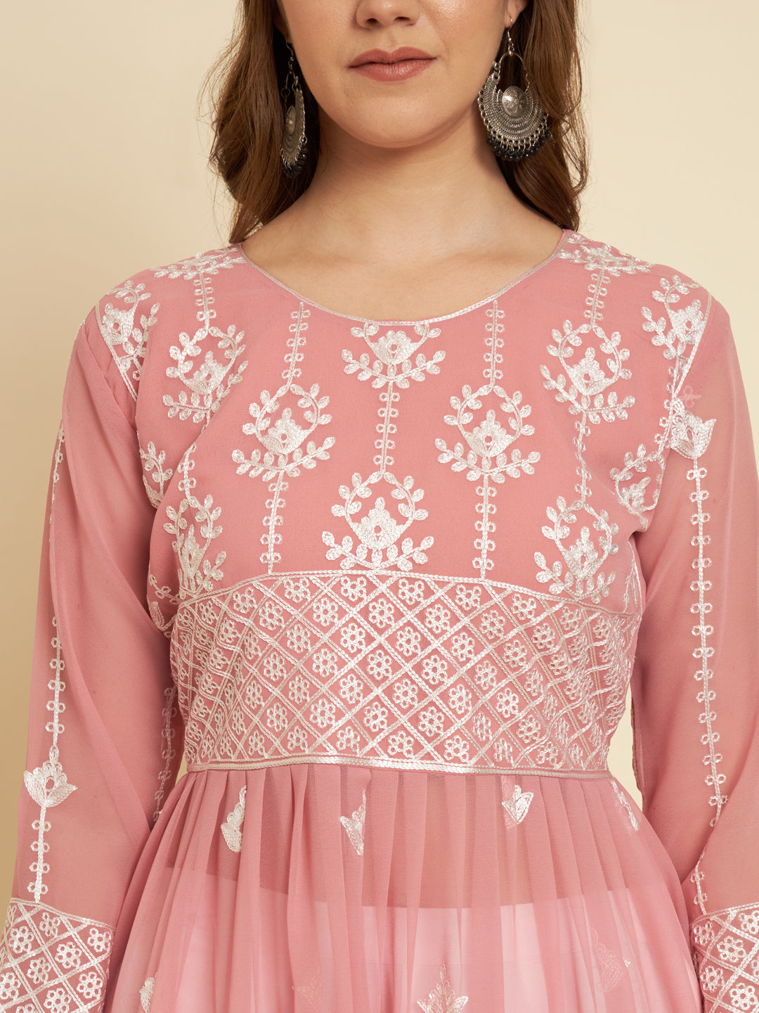 Chic Long Kurti for Women | Georgette with Thread Embroidery Detailing