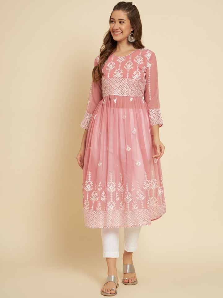 Chic Long Kurti for Women | Georgette with Thread Embroidery Detailing