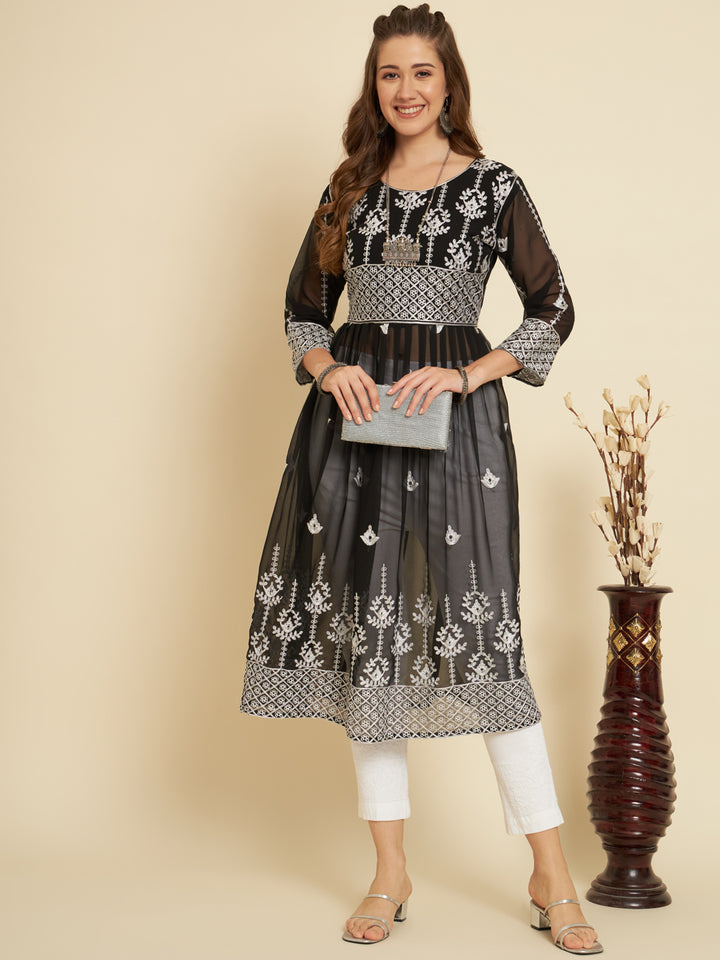 Chic Long Kurti for Women | Georgette with Thread Embroidery Detailing
