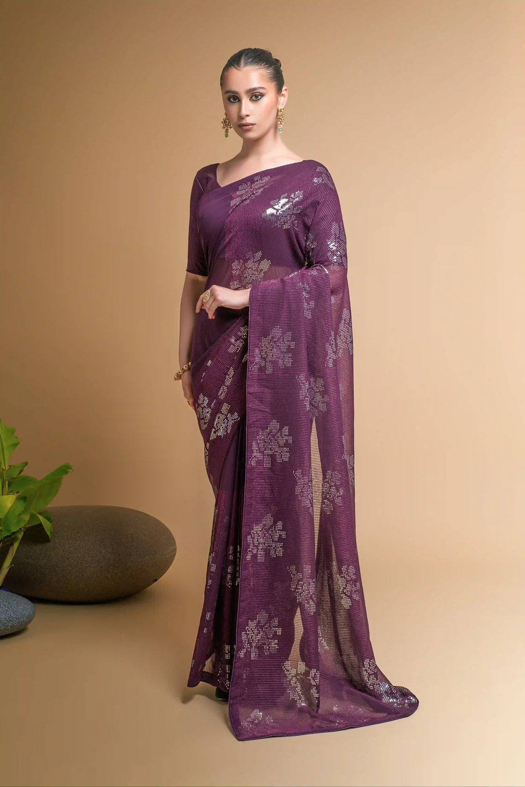 Georgette Saree With Satin Blouse Designer Sequins Embroidery | Partywear Look