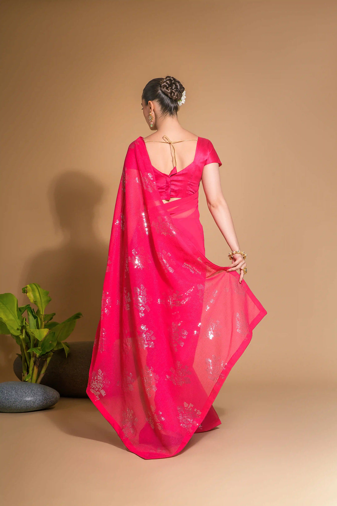 Georgette Saree With Satin Blouse Designer Sequins Embroidery | Partywear Look