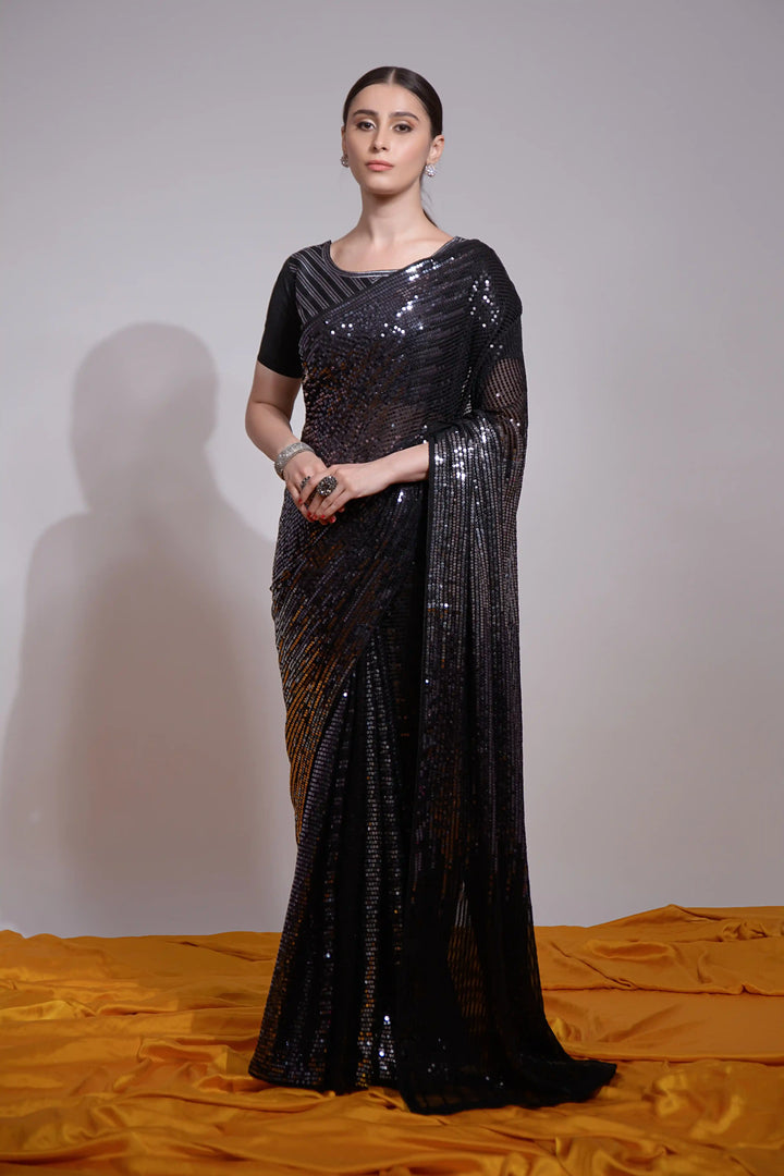 Georgette Saree | Satin Banglori Blouse Sequins Embroidery Perfect Partywear