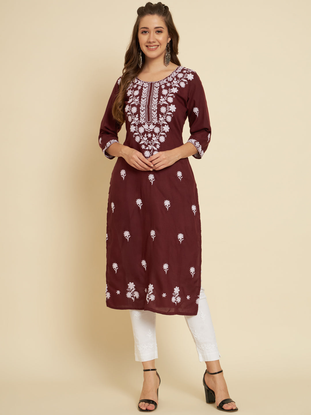 Stylish Cotton Slub Kurti | Elegant Designer Thread Embroidery