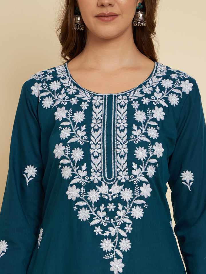 Stylish Cotton Slub Kurti | Elegant Designer Thread Embroidery