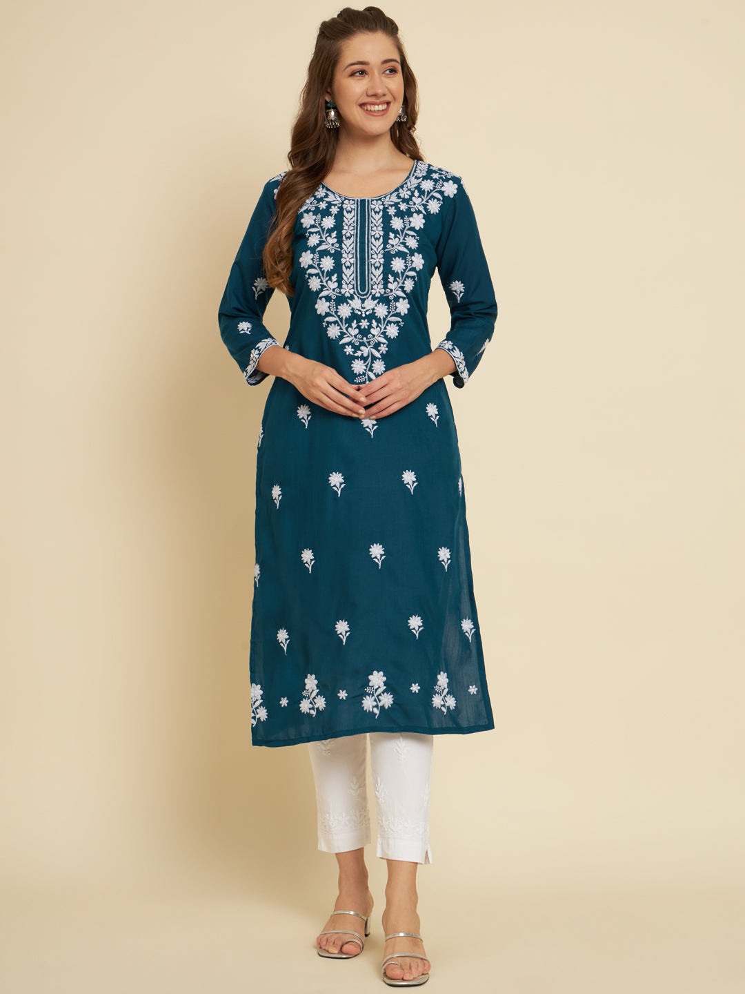 Stylish Cotton Slub Kurti | Elegant Designer Thread Embroidery