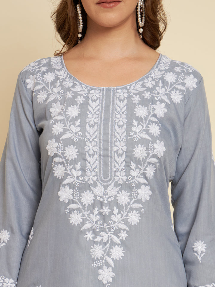 Stylish Cotton Slub Kurti | Elegant Designer Thread Embroidery