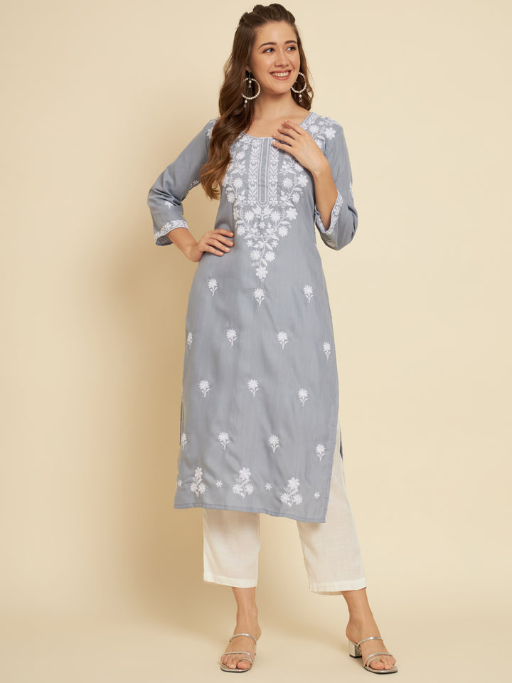 Stylish Cotton Slub Kurti | Elegant Designer Thread Embroidery