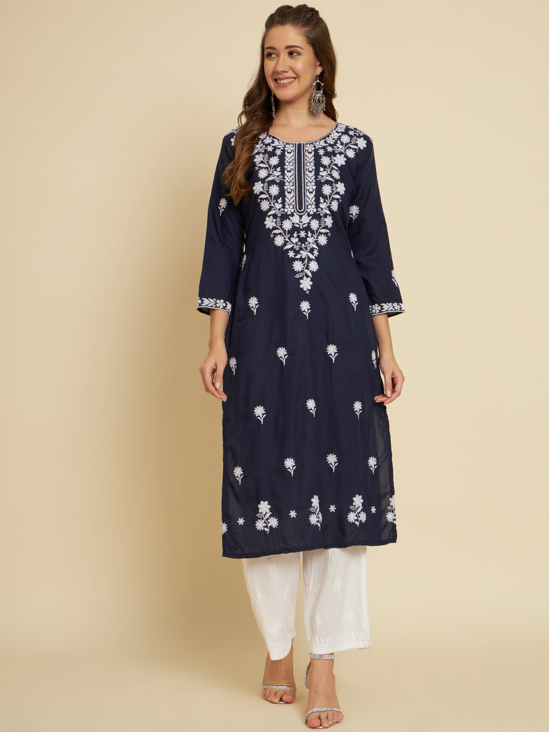 Stylish Cotton Slub Kurti | Elegant Designer Thread Embroidery
