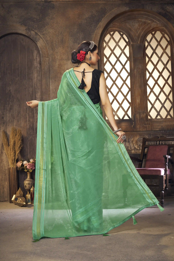 Rama Simmer Art Silk Saree | Designer Sequins Work Partywear Indian Saree