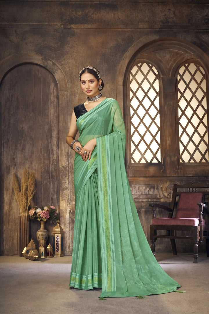 Rama Simmer Art Silk Saree | Designer Sequins Work Partywear Indian Saree