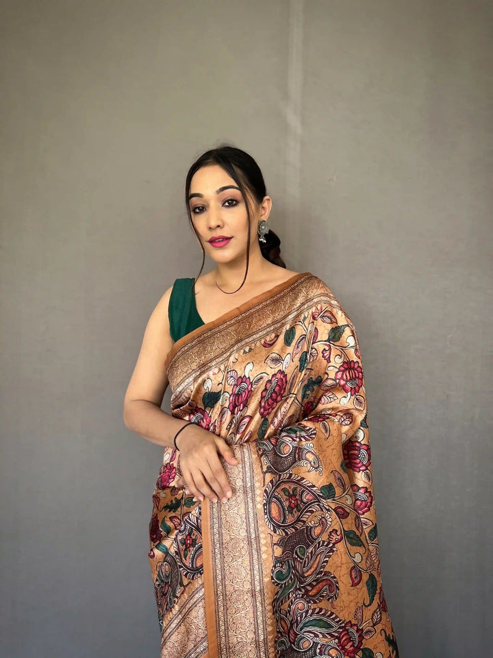 Elegant Kalamkari Soft-Silk Saree | Perfect for Weddings & Festivities