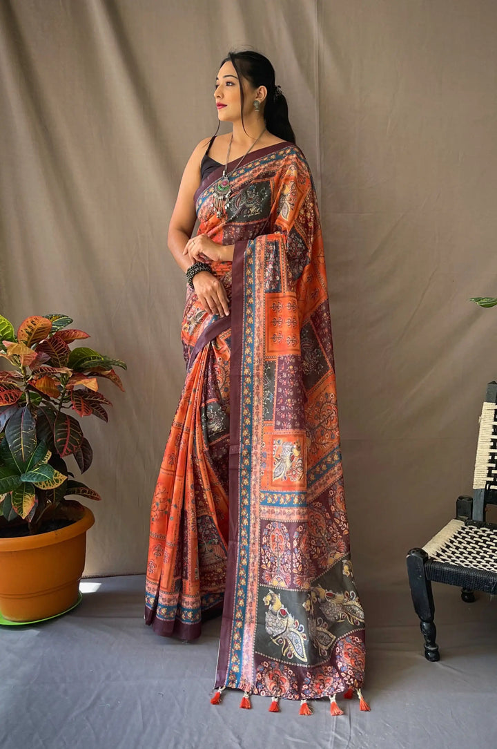 Kalamkari Cotton Saree | Traditional Printed Fabric for Special Events
