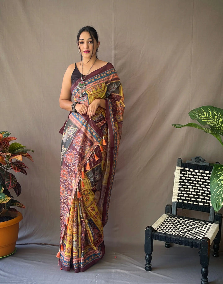 Kalamkari Cotton Saree | Traditional Printed Fabric for Special Events